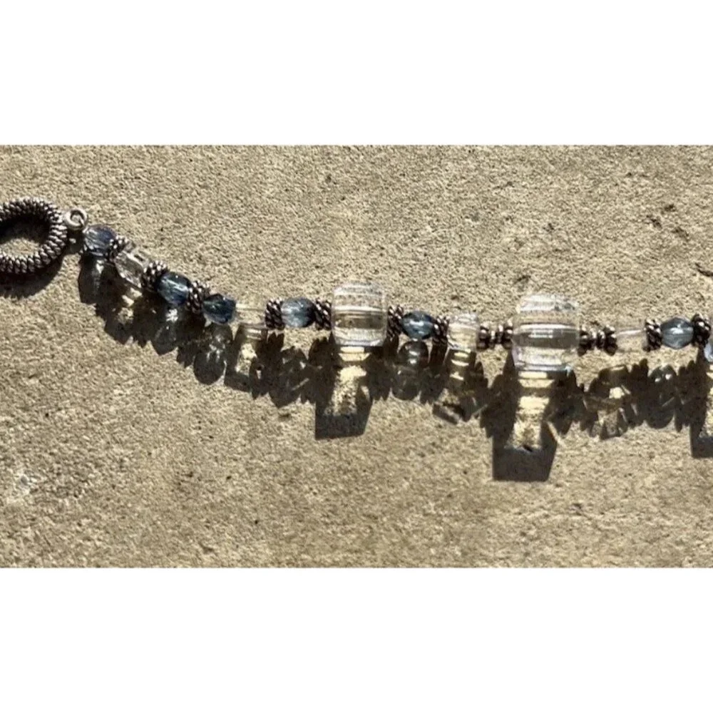 Vintage Silver Boho Chunky Blue White Clear Beaded Glass Women’s Sz 7”